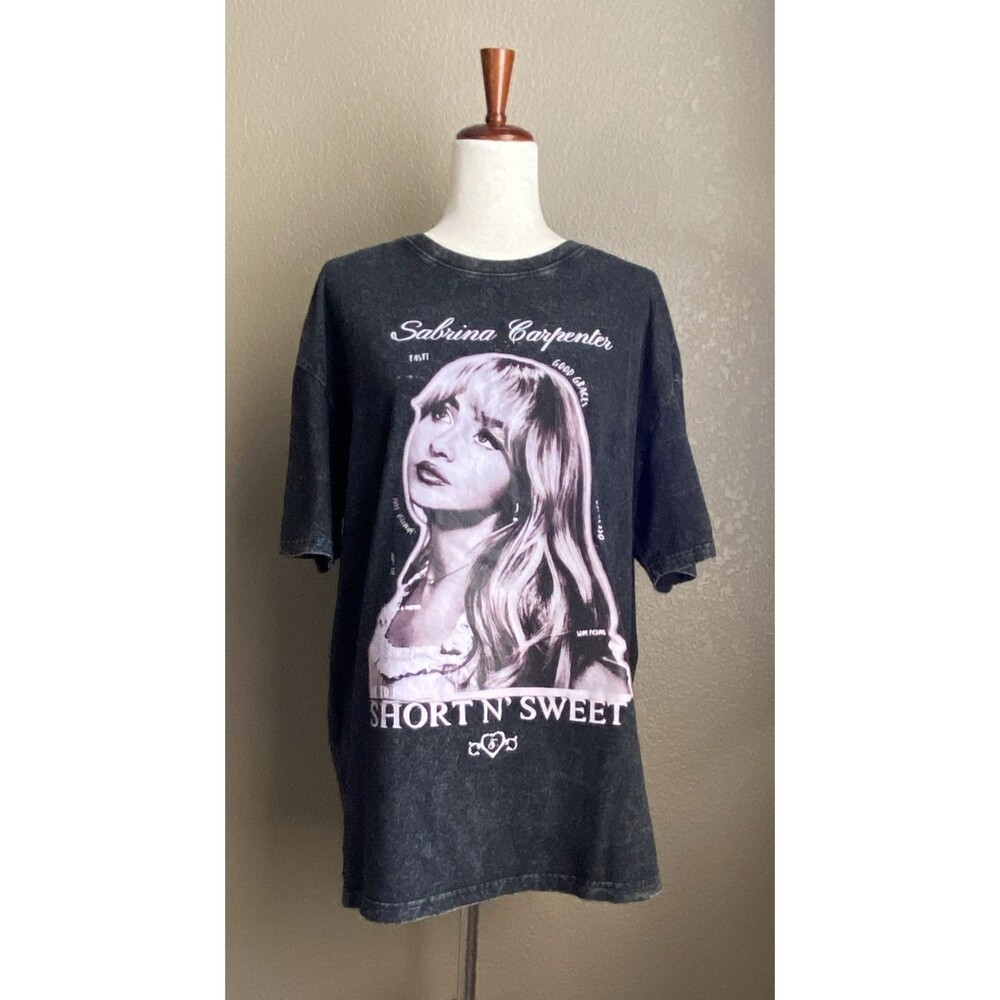 Sabrina Carpenter Short N Sweet Album Graphic T Shirt Black Washed Women's L